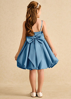 Azazie Davine Blumenmädchenkleider A-Linie Spaghetti Riemen Matte Satin Kleid Stahlblau image8