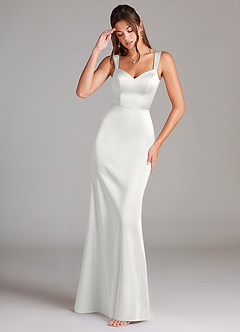 Azazie Denice Bridesmaid Dresses White Sheath Pleated Stretch Satin Dress image1