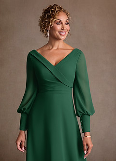Azazie Paterson Mother of the Bride Dresses Dark Green A-Line Pleated Chiffon Dress image6