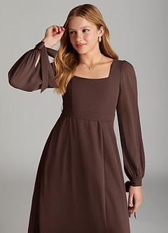 Azazie Leonia Junior A라인 포켓이 있는 쉬폰 플로어 길이 주니어 신부 들러리 드레스 image5