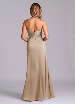 Azazie Sabrine Abiti da Damigella Abito A-Line in Raso Elasticizzato Scollo a Cuore Taupe image2