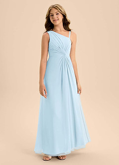 Azazie Brooke Junior Robe Trapèze en Mousseline de soie Fente Latérale Bleu Ciel image5