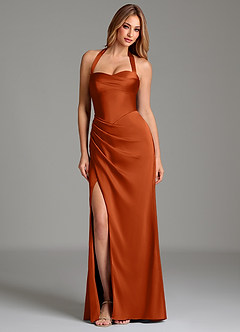 Azazie Serenity Bridesmaid Dresses Burnt Orange Mermaid Sweetheart Neckline Stretch Satin Dress image3