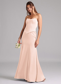 Azazie Ximena Bridesmaid Dresses Blushing Pink Mermaid Corset Stretch Satin Convertible Dress image1