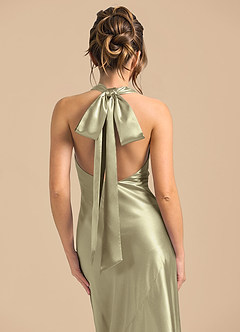 Azazie Velli Brudtärnklänningar Klä av Tubklänning i Metallisk satin Hög hals Mossgrön image6