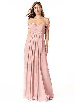 Azazie Kaitlynn Vestidos de madrinha de casamento Vestido Pó Rosa de Chiffon de Império com Ruched image2