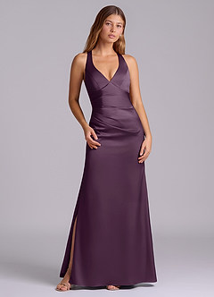 Azazie Amelie Brudepigekjoler En streg Plisseret Stræk satin Gulv-længde Kjole image1