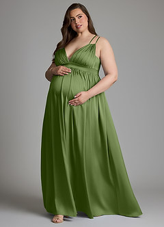 Azazie Emree Robes de demoiselle d'honneur de maternité Robe Trapèze Avec poches Longueur sol Satin extensible image8