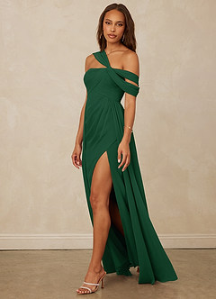 Christian Siriano Bridal for Azazie 1014 Bridesmaid Dresses Dark Green A-Line Off the Shoulder Chiffon Dress image8
