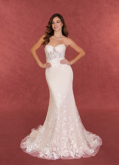 Azazie Evergarden Wedding Dresses Diamond White Champagne A-Line Sequins Tulle Dress image6