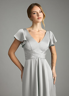 Azazie Omari Bridesmaid Dresses Silver A-Line Stretch Satin Dress image6