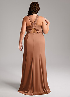 Azazie Rue Bridesmaid Dresses Bronzer A-Line Pleated Stretch Satin Dress image9