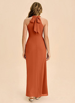 Azazie Doretta Junior Vestido de Naranja Quemada de Gasa de Corte Recto con Plisado image2