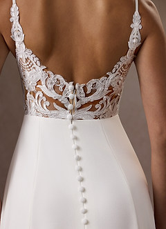 Azazie Xena Wedding Dresses Diamond White Mocha A-Line V-Neck Sequins Stretch Crepe Dress image5