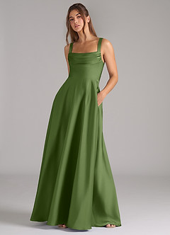 Azazie Shaude Bridesmaid Dresses Juniper A-Line Pleated Stretch Satin Dress image4