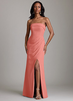 Azazie Aretha Bridesmaid Dresses Salmon Pink A-Line Strapless Chiffon Dress image1