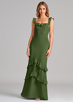Azazie Marilynn Final Sale Olive Mermaid Off the Shoulder Chiffon Dress image1