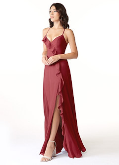 Azazie Tarni Bridesmaid Dresses Pomegranate A-Line Chiffon Dress image3