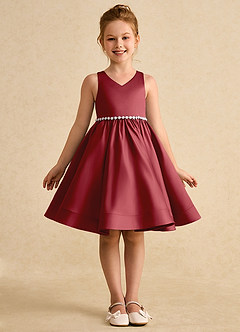 Azazie Julietta Flower Girl Dresses Pomegranate Ball-Gown Convertible Tulle Dress image9
