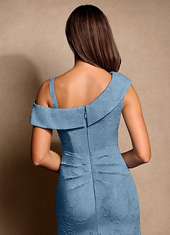 Azazie Hamptons Abiti per la Madre della Sposa Abito A-Line in Burnout Floreale Plissettato Blu Acciaio image7