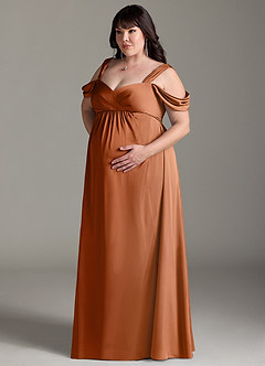 Azazie Rhea Brautjungfernkleider für Schwangere A-Linie Schulternfrei Gefaltet Stretch-Satin Bodenlänge Kleid image11