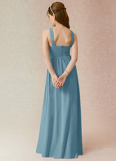 Azazie Jiya Junior Moody Blue A-Line Pleated Chiffon Dress image2