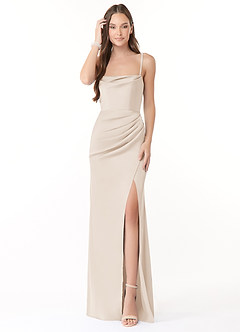 Azazie Leonis Brautjungfernkleider Wandelbar Meerjungfrau-Linie Plissee Stretch-Satin Kleid Alabaster Weiß image1