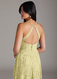 Azazie Davis Bridesmaid Dresses Lemon Sorbet A-Line Pleated Floral Burnout Dress image6