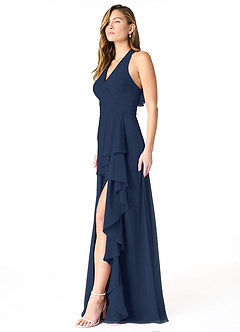 Azazie Aviv Bridesmaid Dresses Dark Navy A-Line Pleated Chiffon Dress image3