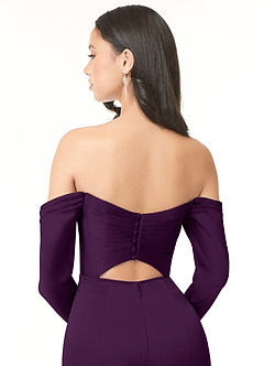 Azazie Hallie Robes de demoiselle d'honneur Robe Fourreau Convertible en Satin extensible Schulterfreies Langarmshirt Grain De Raisin image7