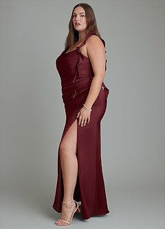 Azazie Jessamine Bridesmaid Dresses Cabernet Sheath Corset Stretch Satin Dress image13