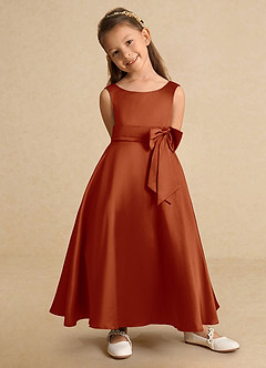 Azazie Lindy Flower Girl Dresses Paprika A-Line Pleated Matte Satin Dress image9
