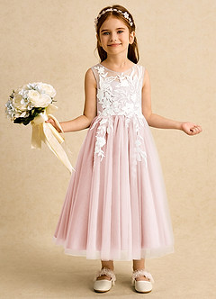 Azazie Sundae vestidos de niña de las flores Vestido de Rosa Rubor de Encaje de Princesa image1