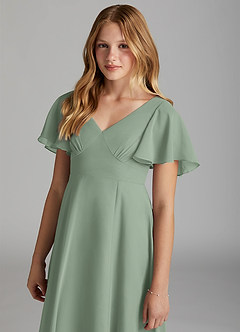 Azazie Kimber Junior Matcha A-Line Pleated Chiffon Dress image6