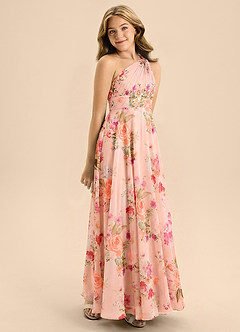 Azazie Charlize Junior Abito A-Line in Chiffon Plissettato Abstract Bouquet Floral image5