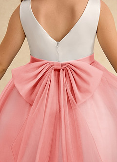 Azazie Rene Flower Girl Dresses Ivory Coral A-Line Bow Tulle Dress image7