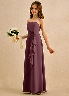 Azazie lolly Girls Formal Robe Demoiselle D'honneur Fillette Robe Trapèze en Mousseline de soie Plissée Sangria image1