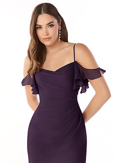 Azazie Emeralda Bridesmaid Dresses Plum Sheath Off the Shoulder Chiffon Dress image6