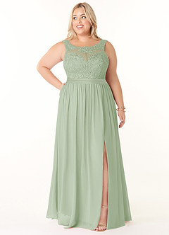 Azazie Elly Bridesmaid Dresses Dusty Sage A-Line Lace Scoop Neck Chiffon Dress image7