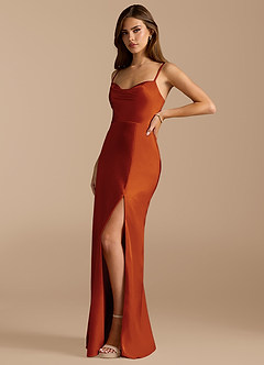 Azazie Erma Bridesmaid Dresses Paprika A-Line Side Slit Metallic Satin Dress image4