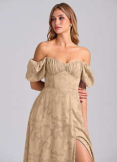 Azazie Mirian Robes de demoiselle d'honneur Robe Trapèze en Blumen-Burnout Encolure en Forme de Cœur Champagne image2