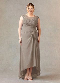 Azazie Endora Mother of the Bride Dresses Taupe A-Line Scoop Lace Chiffon Dress image6