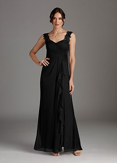 Azazie Edelin Mother of the Bride Dresses Black A-Line Sweetheart Neckline Pleated Mesh Dress image2