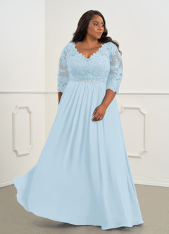 Azazie Hayek Mother of the Bride Dresses Sky Blue A-Line V-Neck Lace Chiffon Dress image9