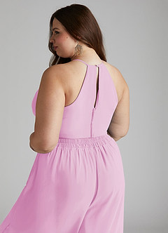Azazie Kenzi Bridesmaid Dresses Candy Pink Pleated Chiffon Jumpsuit image10