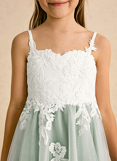 Azazie Coraline Blumenmädchenkleider A-Linie Spitze Kleid Elfenbein Agave image6