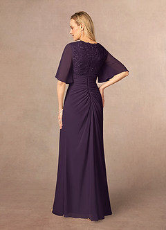 Azazie Carson Mother of the Bride Dresses Plum A-Line V-Neck Lace Chiffon Dress image3