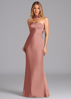 Azazie Lusinda Brudtärnklänningar Klä av Sjöjungfru i Stretch Satin Axelbandslös Rosett image4