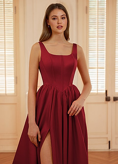 Blakellya Burgundy A-line Boned Corset Prom Dress image5