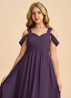 Azazie Lianne Junior Plum A-Line Off the Shoulder Chiffon Dress image4